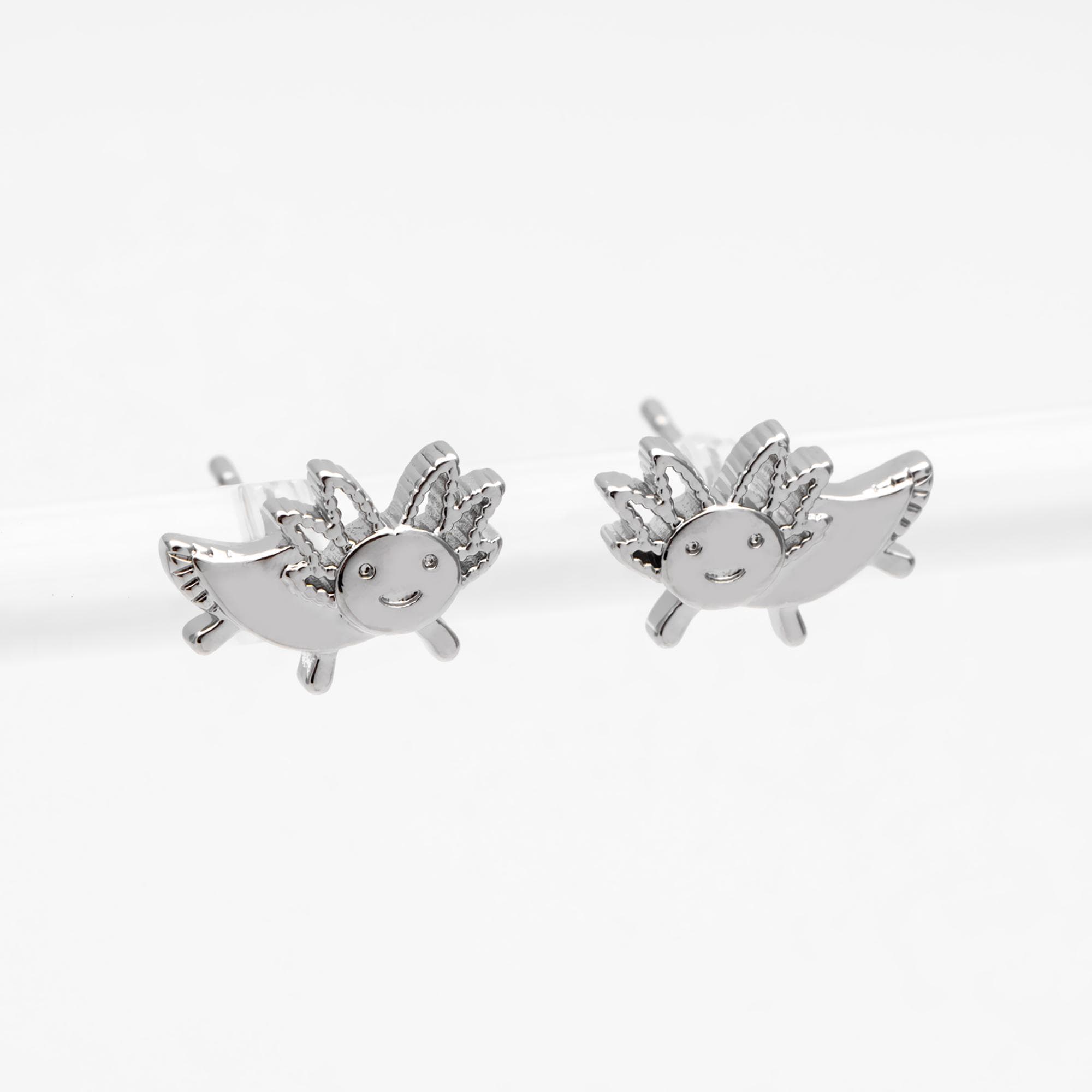 10pcs Gold/ Silver Tone Axolotl Earrings, 18K Real Gold/ Rhodium Plated Brass, Minimalist Animal Stud Earrings (GB-4460-M)